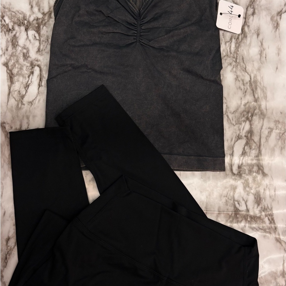 Core 44  Black Workout Set leggings with crop tank